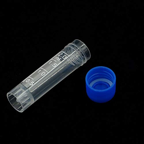 100 Pieces 2ml Plastic Graduated Vial Tube with Screw Caps, Test Tubes Small Test Sample Vial Storage Container for Lab (Blue) - color: Blue