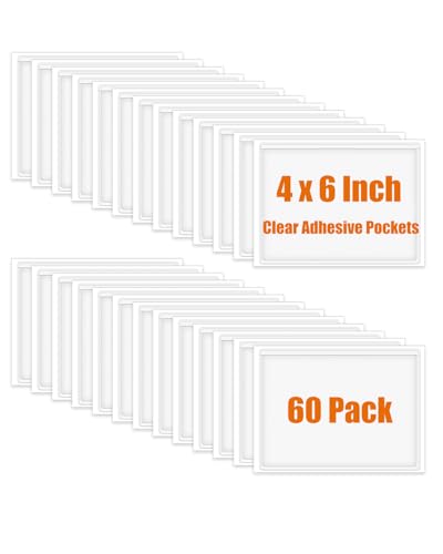60 Pack Clear Self Adhesive Label Pockets, Label Holders Index Card Pockets Card Holder Shelf Label Holder for Organizing and Protecting (4 x 6 inches) - size: 4 x 6 inches