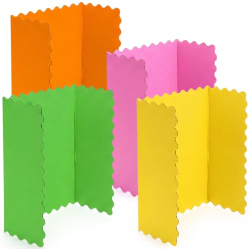Mooliwe 4 Pack 26" x 17" Trifold Poster Board Scalloped, Neon Color - color: Neon Color, size: 26" X 17"