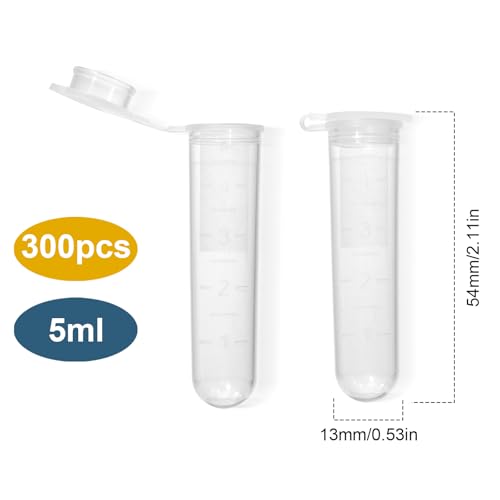 5ml Microcentrifuge Tube with Snap Cap, Plastic Centrifuge Tube EP Vial Sample Storage Container Fragrance Beads, Pack of 300