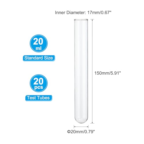 PATIKIL 20ml Test Tubes, 20pcs 5.91x0.79in Glass Clear Round Bottom Test Tube Containers for Bead Party Candy Bath Salt Storage Scientific Experiment Plant Propagation - size: 20ml