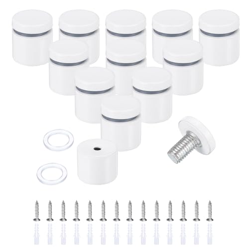 uxcell 12 Pcs 1" x 1" Standoff Screws Stainless Steel Wall Mount Sign Mounting Hardware Kit with 14pcs Screws for Hanging Acrylic Glass Signs Advertising Boards, White - color: White, size: 1" x 1"