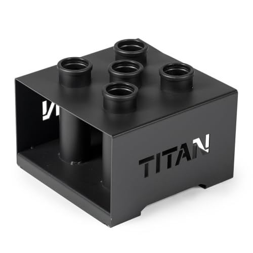 Titan Fitness 5 Barbell Holder, Vertical Olympic Sized Bar Rack, 12" x 12" Compact Floor Unit, Nylon Inserts Protect Sleeves, Organize and Save Space in Home Garage Gym