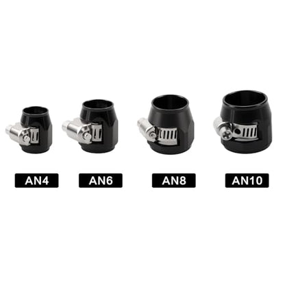 Aluminum Hose End Finisher Clamp, Universal Fit, Red Chrome Finish, 4pcs Set for Stainless Steel and Rubber Hoses, Model (Black, 6AN) - color: Black, size: 6AN