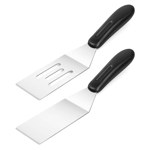 2 Pieces Stainless Steel Mini Serving Spatula, Metal Spatulas for Kitchen Use, Small Spatula with Heat Resistant Handle for Desserts, Cookie, Eggs, Pancakes, Brownies, Cake