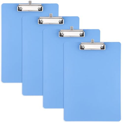 8.8x12.4in Clipboards Fit A4 8.5x11 Letter Size, 4 PCS Waterproof Plastic Board with Sturdy Pen Holder Loop Low Profile Clip, Lightweight & Convenient Writing Supply for Office Cafeteria School - color: Blue, size: 8.8x12.4in - A4