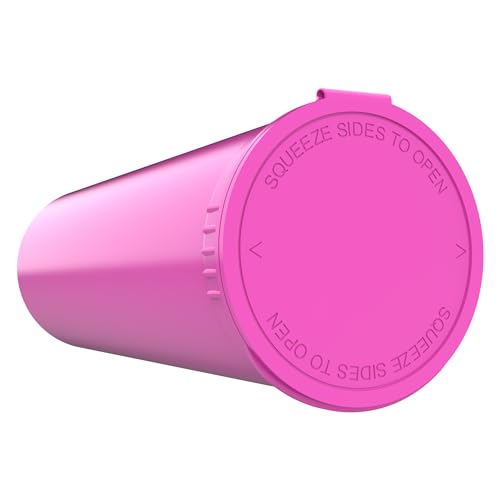 Dragon Chewer 60 Dram CR Plastic Packaging Pop Top Containers - Child Resistant Travel Holder Vial Bottles - 75 qty (Pink) - color: Pink