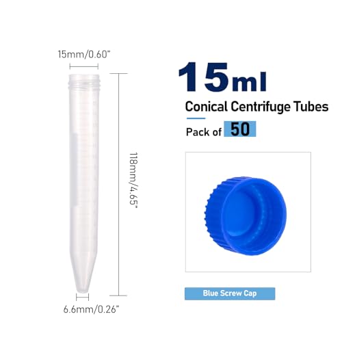 15ml Conical Centrifuge Tubes, 50 Pack with 1Pcs Rack