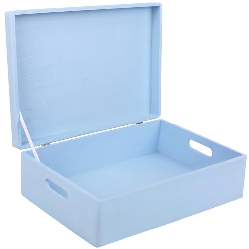 Creative Deco XL Blue Wooden Box Storage with Hinged Lid - color: Blue, size: XL | Handles