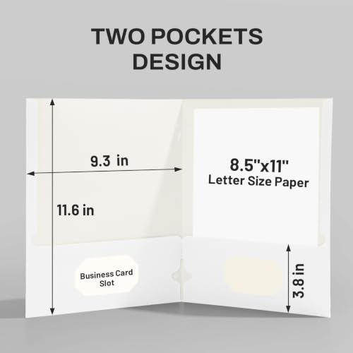 SUNEE Two Pocket Folders, 50 Pack File Folders with Business Card Slot, Textured Paper, Fit Letter Size Paper, Paper File Folder for School Office Home Business, White - color: White