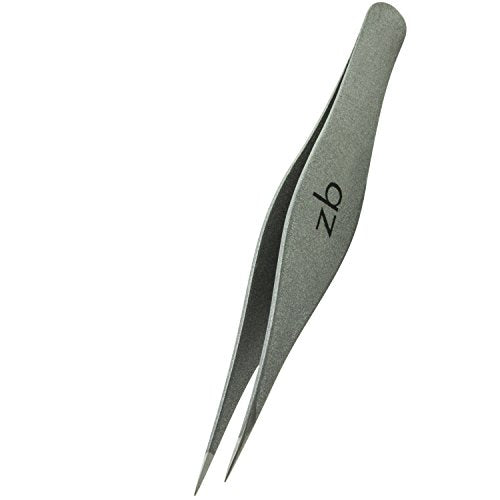 Ingrown Hair Tweezers by Zizzili Basics - Surgical Grade Stainless Steel Fine Pointed Tweezer - Precision Aligned Tips for Splinter, Eyebrow & Facial Hair Removal - with Bonus Tip Guard & Carry Pouch - color: Silver