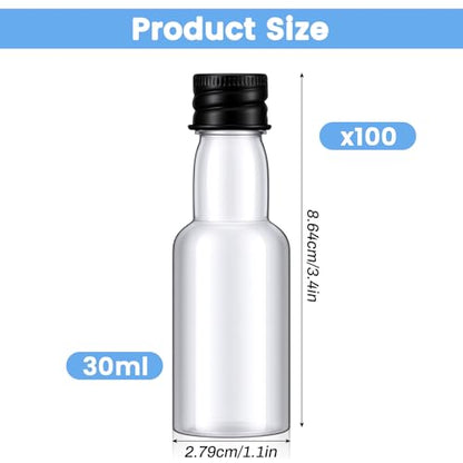 100 Pcs Clear Plastic Mini Liquor Bottles with Caps, 1 Oz Small Empty Alcohol Spirit Bottles for Wedding, Party Favors, Hot Sauce, and DIY Craft