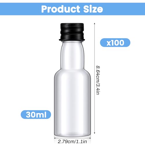 100 Pcs Clear Plastic Mini Liquor Bottles with Caps, 1 Oz Small Empty Alcohol Spirit Bottles for Wedding, Party Favors, Hot Sauce, and DIY Craft