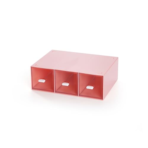 Desk Organizer 3 Drawers, Stackable Makeup Organizer, Small Toolbox - color: 1 Tall Layer & 3 Drawers, Pink