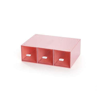 Desk Organizer 3 Drawers, Stackable Makeup Organizer, Small Toolbox - color: 1 Tall Layer & 3 Drawers, Pink