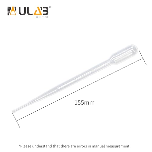 ULAB 100 Pcs Sterile Transfer Pipettes, Individual Peel-Pack, Vol. 5ml, 2ml Graduation Interval, 155mm Long, Low-Density Polyethylene Material, UTP1013 - style: Vol.5ml, 100pcs, Individual Peel-Pack