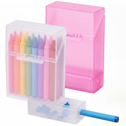 Clabby 2 Pcs 2 in 1 Plastic Crayon Box with Sharpener Holds 24, Clear,Pink - color: Clear,pink