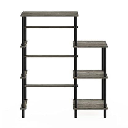 Furinno Turn-N-Tube Toolless 4-Tier Coffee Bar, French Oak Grey - color: French Oak Grey/Black, size: Fridge Space