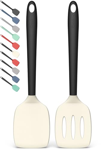 Coukre 2 Pack Silicone Spatula Set,High Heat Resistant, BPA-Free - color: BeigeBlack