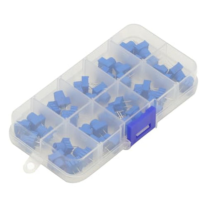 40Pcs 1K 2K 5K 10K 20K 50K 100K 500K Ohm 1M 500R 3386P Trim Potentiometer Kit with Blue Knobs Breadboard Compatible Variable Resistors