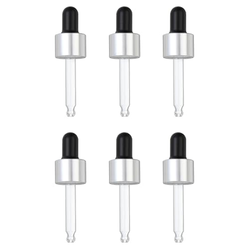 PATIKIL Glass Eye Dropper Caps, 6 Pcs Anodized Aluminum Glass Dropper Closure Top for 10ml(1/3oz) Essential Oils Bottle, Perfume, Lab Experiments, Silver Tone - color: Silver Tone, size: 10ml