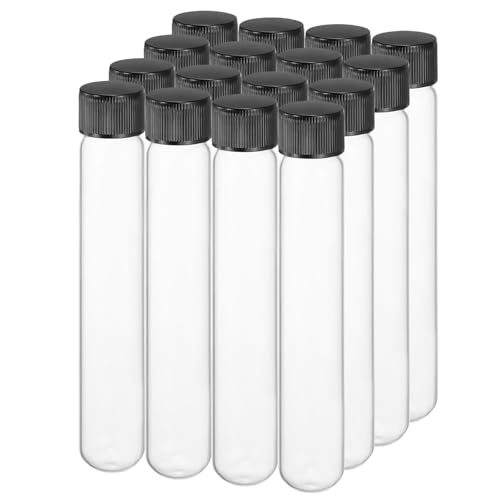 PATIKIL 25ml Test Tubes with Caps, 16pcs Glass Test Tubes Clear Round Bottom Test Tube Containers with Plastic Cap for Bead Candy Bath Salt Storage Scientific Experiment Plant, 18mmx150mm - size: 25ml