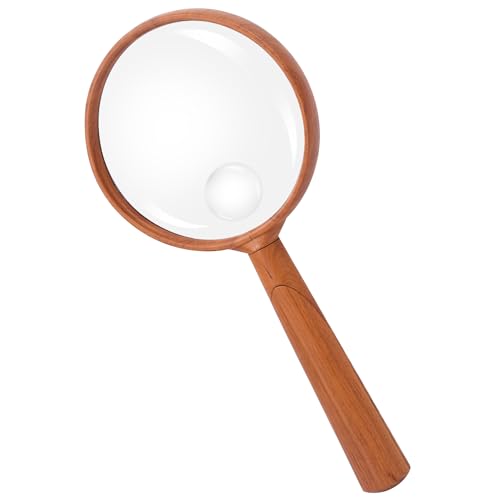 Feosky Handheld Reading Magnifier, 10X Magnifier, 75mm Shatterproof Lens, Adults Close Work Non-Slip Handle for Seniors Reading and Nature Exploration(Wood Grain) - color: Wood Grain, size: 75mm
