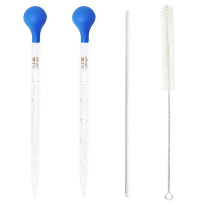 2-Pack Glass Graduated Pipettes with Thick Rubber Bulbs - 10ml Droppers Set Includes Stir Rod & Cleaning Brush, Liquid Transfer & DIY Projects