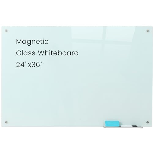 Magnetic Glass Whiteboard, 36" x 24" Frameless Dry Erase Board for Wall - color: White, size: 36"W x 24"H