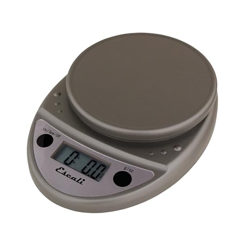 "Escali Primo Digital Kitchen Scale –SCDG11M Digital Food Scale Grams and Ounces for Cooking, Baking, Restaurants, Compact Design, Battery Operated, Removable Platform, 11lb/5kg, Metallic Gray"