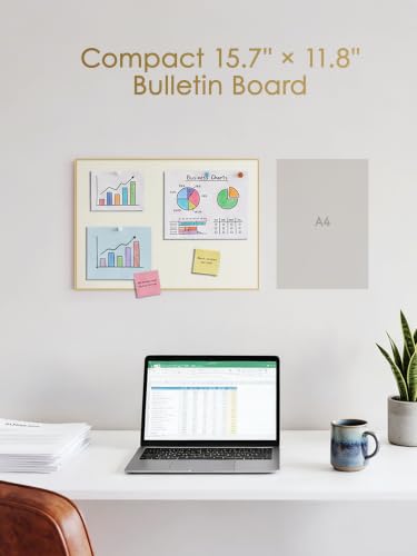 Fabric Bulletin Board 16x12 inches, Golden Aluminum Framed Wall Pin Board - color: Oatmeal White Fabric & Golden Frame, size: 15.8" x 11.8"