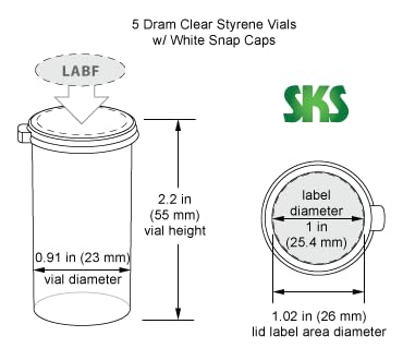 5 Dram Clear Styrene Vials w/Snap Caps - size: 5 Dram, 1300 Caps per Case