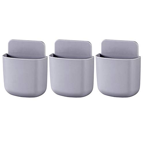 3 Pcs Remote Control Holder, Wall Mount Pen Holder Hole-Free Self Adhesive Phone Charging Organizer Pencil Storage Containers for Home Office School Supply Orgaizer (Gray - color: Gray-3Pcs