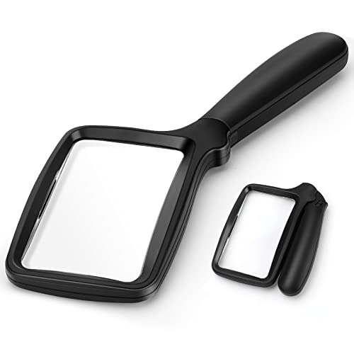 Folding Handheld Magnifying Glass with Light, 5X Large Rectangle Reading Magnifier with Dimmable LED for Seniors with Macular Degeneration, Newspaper, Books, Small Print, Lighted for Low Visions Black - color: Black