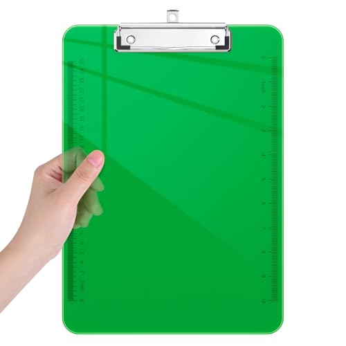 Piasoenc Plastic Clipboards, 8.5 x 11 Clip Board with Ruler,Green - color: Green