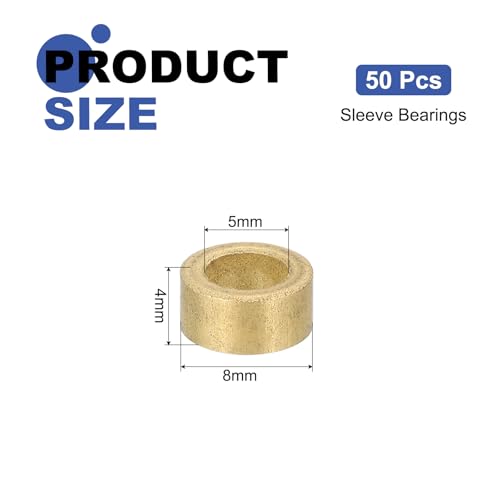 uxcell 50Pcs Sleeve Bearings, 5mm Bore x 8mm OD x 4mm Length, Self-Lubricating Sintered Bronze Bushing - size: 5mm Bore x 8mm OD x 4mm Length