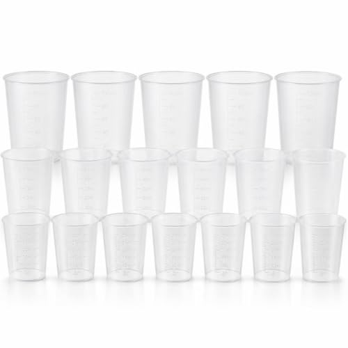25Pcs Transparent Graduated Plastic Measuring Cups, Resin Epoxy Paint Mixing Containers, Multi-use Scale Cups for Craft, Kitchen & Laboratory Liquid Measurement (50, Milliliters)