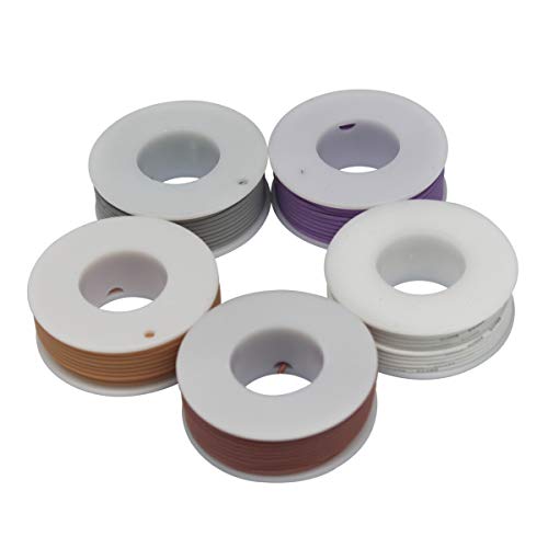 28AWG Flexible Silicone Hook Up Wire - 28 Gauge Tinned Copper Stranded Cable, 600V High Temp Resistant, DIY Electronics, Robotics, LED Projects (Box-2) - color: Silicone wire Box2=Brown+White+Grey+Orange+Purple, size: 28AWG
