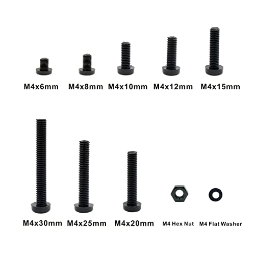 Metric M4 Nylon Phillips Pan Head Screws Nuts Flat Washers Assortment Kit (Black-M4) - color: Black-M4