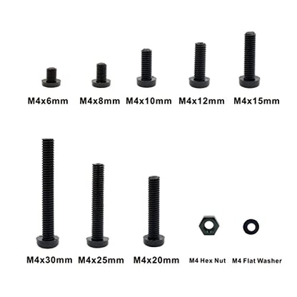 Metric M4 Nylon Phillips Pan Head Screws Nuts Flat Washers Assortment Kit (Black-M4) - color: Black-M4