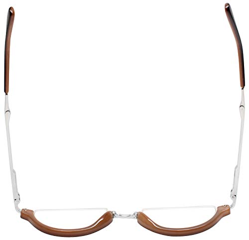 Calabria 309 Compact Folding Reading Glasses Mens Womend Trendy Semi-Rimless Foldable Pocket Readers Eyeglasses w/Hard Case - color: Walnut