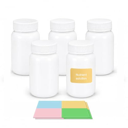 METAPACK 5 Pack 6.8 oz White HDPE Wide Mouth Lab Sample Bottles with Screw Caps, Removable Inner Caps and Labels, Plastic Sample Containers for Liquids, Powders, Granules, lab samples and Small Parts