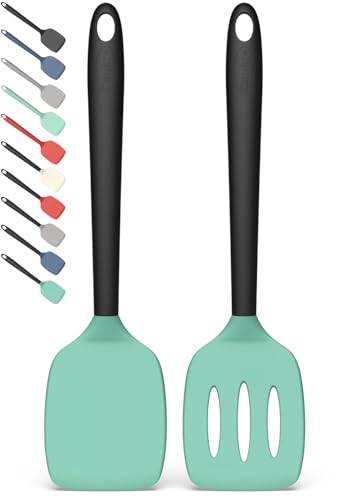 Coukre 2 Pack Silicone Spatula Set,High Heat Resistant, BPA-Free - color: AquaGreenBlack