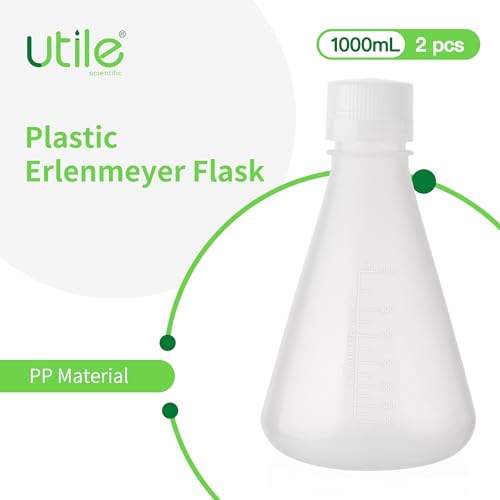 Utile Plastic Erlenmeyer Flask Set with Screw Caps，2pcs of Vol.1000ml Scientific Conical Flask Laboratory Flask, with Molded Graduations, 4023.0681.2 - size: 2 pcs of 1000ml