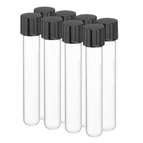 PATIKIL 5ml Test Tubes with Caps, 8pcs Glass Test Tubes Clear Round Bottom Test Tube Containers with Plastic Cap for Bead Candy Bath Salt Storage Scientific Experiment Plant, 12mmx75mm - size: 5ml