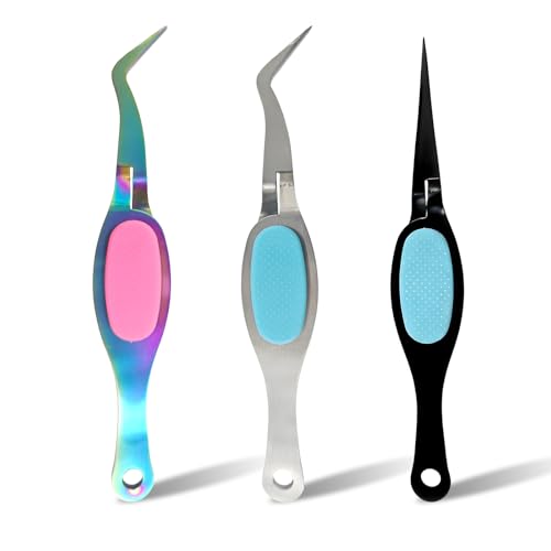 3PCS Reverse Tweezers Craft Tweezers with Soft Grip Crossing Lock for Crafting Precision Tools for Stickers, Jewelry Repair, and DIY Projects (Straight & Curved Tips) - size: 3PCS
