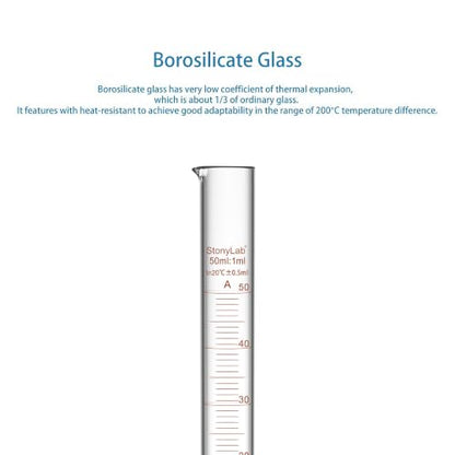 stonylab Class A Graduated Cylinder, 50 ml Borosilicate Glass High Precision Measuring Cylinder with Clear Scale and Stable Base for Laboratory Liquid Measurement - size: 50 ml