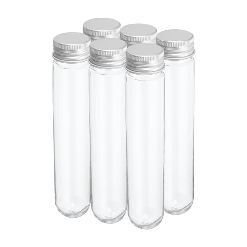 PATIKIL 80ml Plastic Test Tubes with Screw Caps, 6Pcs 156x30mm Tubes for Scientific Party Decoration Candy Bead Storage Bath Salt Lab Use, Silver Tone - color: Silver Tone, size: 80ml