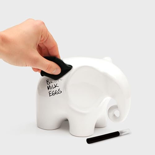 Luckies Elephant Whiteboard - Elephant Desk Accessories - Ceramic Dry Erase Board - Elephants Office Supplies - Fun Whiteboards Desk Organizer - Eric The Memo Organiser - Black Pen & Cloth Included