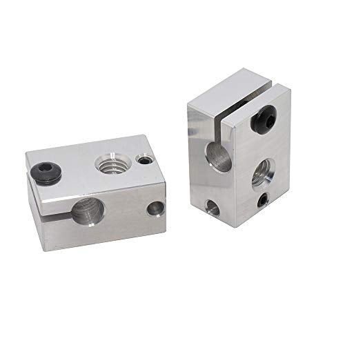 2pcs 3D Printer M6 Aluminum Heater Block Compatible with M3 Thermocouple PT100 Cartridge Sensor V6 Hotend Titan Aero Water Cooled Aqua Chimera Extruder (Aluminum)